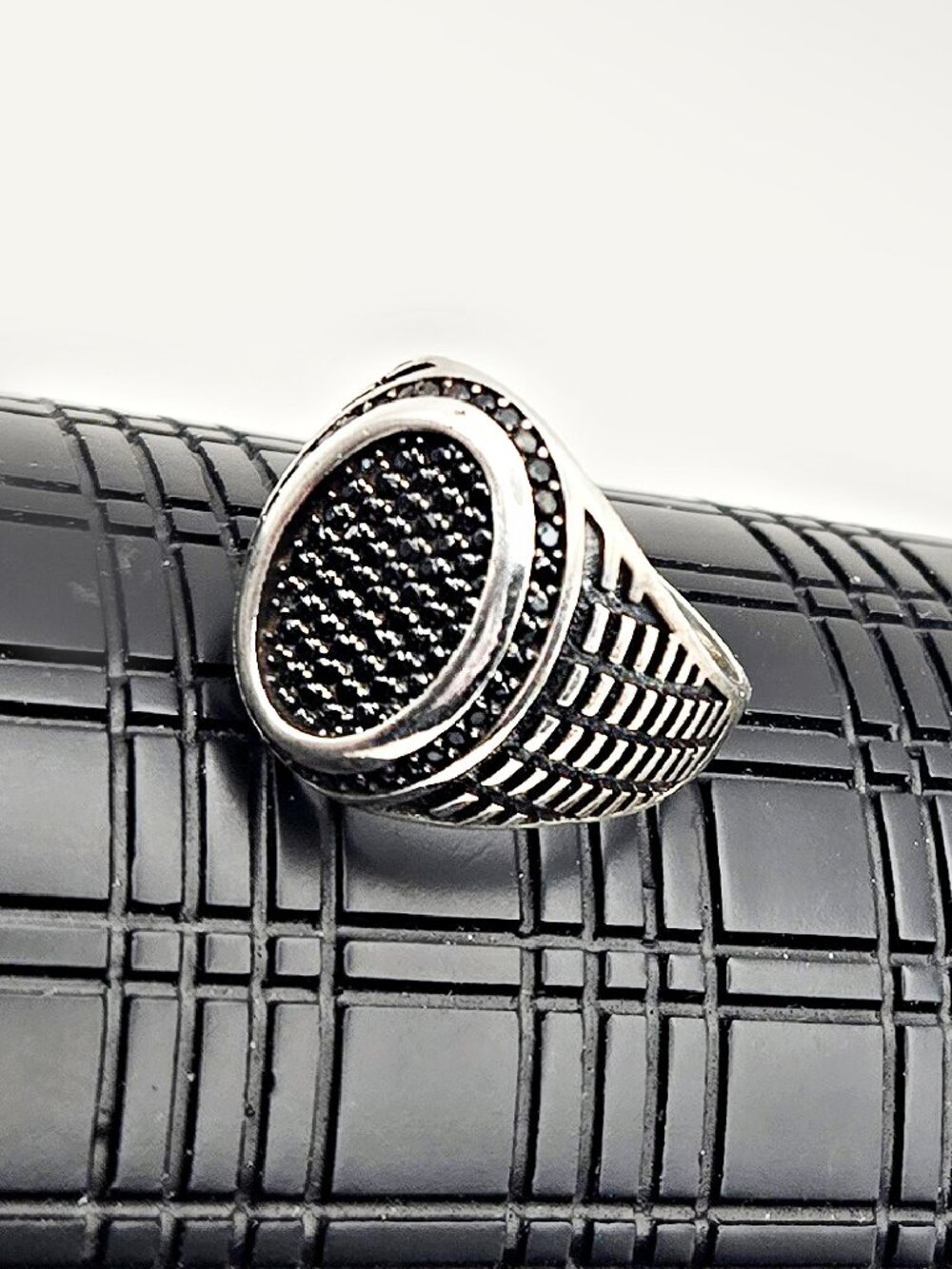 Men’s Sterling Silver Black CZ Signet Ring Size 10.5 Oxidized Geometric 925